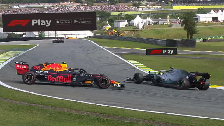 Lewis Hamilton hits Alex Albon, taking him out of the Brazilian GP and allowing Pierre Gasly through to finish second at the Interlagos circuit