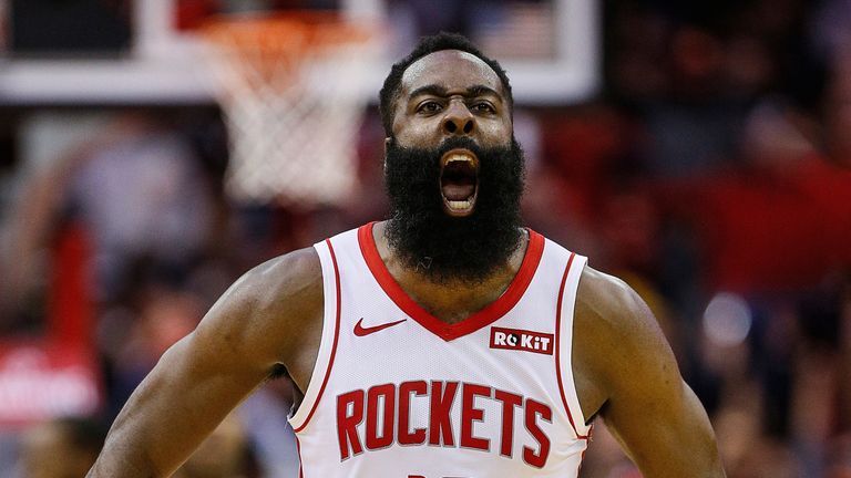 James Harden celebrates the Rockets victory over the LA Clippers