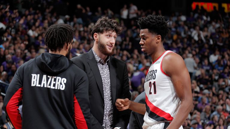 Jusuf Nurkic offers some advice to Hassan Whiteside