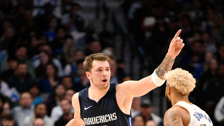 Luka Doncic calls for a play in Dallas&#39; rout of Golden State