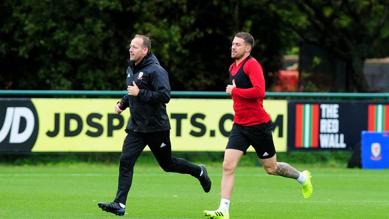 CARDIFF, WALES - OCTOBER 12: Aaron Ramsey of Wales during the Wales Training Session at The Vale Resort on October 12, 2019 in Cardiff, Wales. (Photo by Athena Pictures/Getty Images)