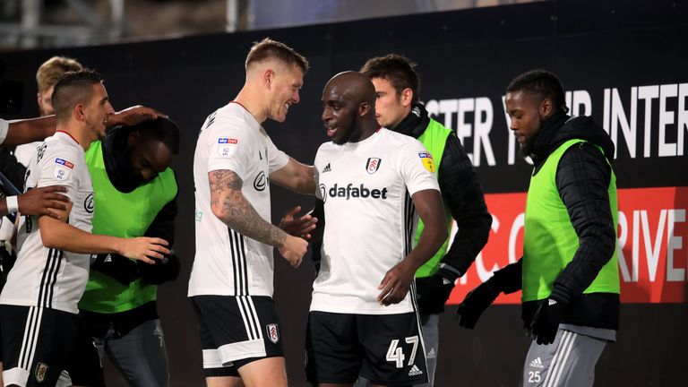 Fulham's Aboubakar Kamara (centre right) celebrates scoring his side's second goal against QPR