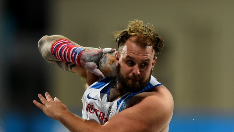 Aled Davies competes in the shot put for Great Britain in the World Para-Athletics Championships in Dubai