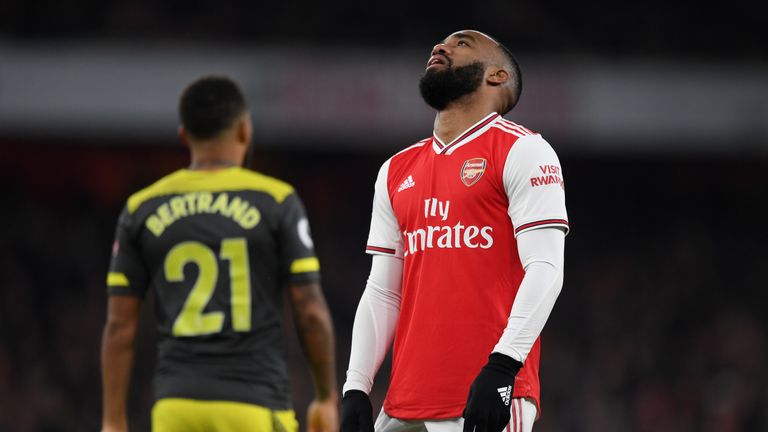 Alexandre Lacazette reacts during the Premier League match between against Southampton