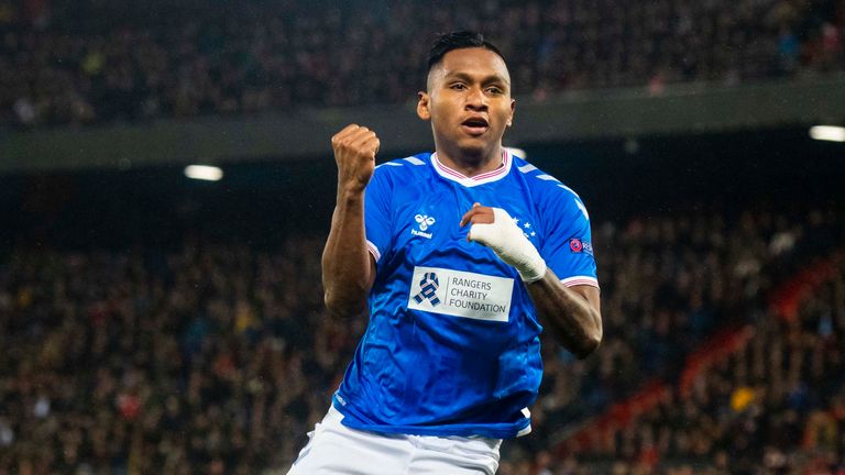 Alfredo Morelos celebrates after scoring to make it 1-1 during the Europa League Group G match between Feyenoord and Rangers at Stadium Feyenoord, De Kuip 