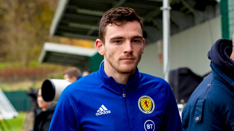 Andrew Robertson during a training session at The Oriam on November 12, 2019