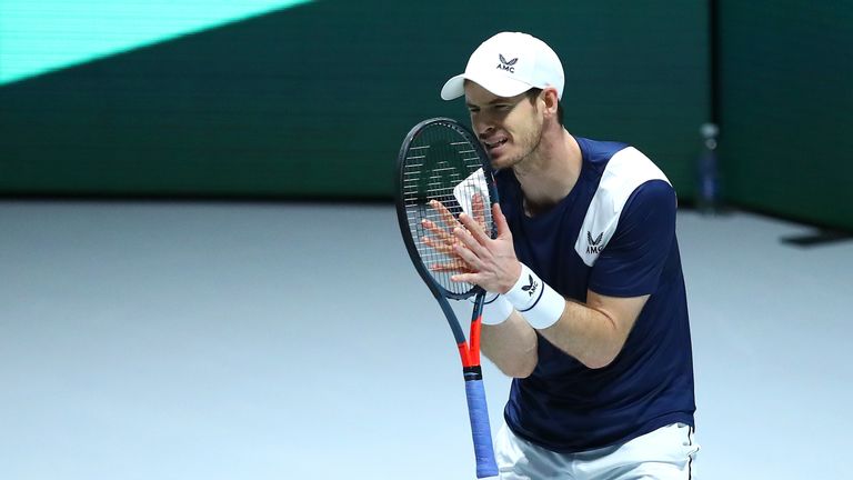 Andy Murray in Davis Cup action in Madrid