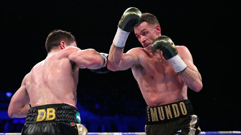 Callum Smith throws a right shot at John Ryder during their WBA World, WBC Diamond & Ring Magazine Super-Middleweight Title Fight at M&S Bank Arena on November 23, 2019 in Liverpool, England. 