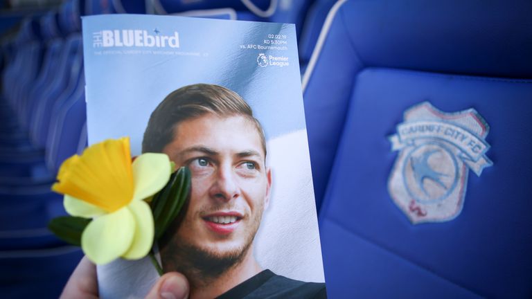 A Cardiff City match day programme with a tribute to Emiliano Sala during the Premier League match against Bournemouth on February 2, 2019
