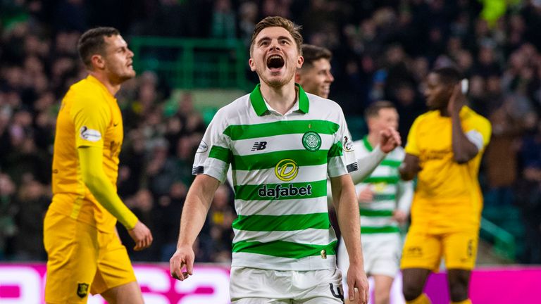 Celtic's James Forrest celebrates making it 3-0 against Livingston