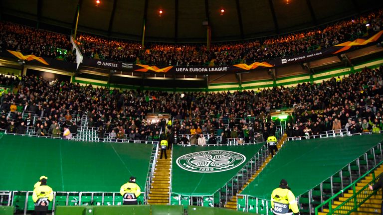 Part of the safe standing section is closed during the UEFA Europa League Group E match between Celtic and Stade Rennes at Celtic Park