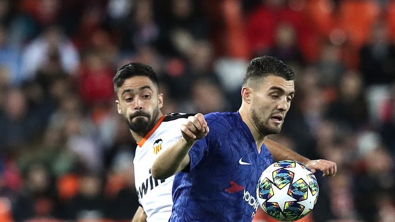 Valencia's Jaume battles for possession with Chelsea's Mateo Kovacic