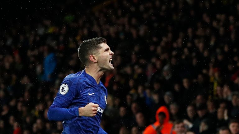 Christian Pulisic celebrates after extending Chelsea's lead