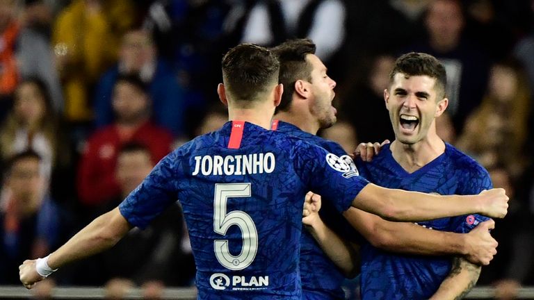 Christian Pulisic celebrates his goal with Chelsea team-mates