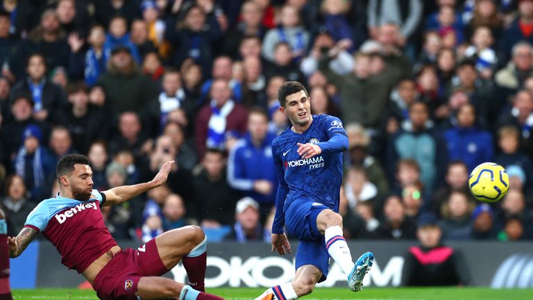 Chelsea's Christian Pulisic goes for goal against West Ham