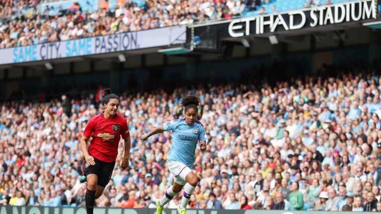 The WSL's first Manchester derby was played at the Etihad Stadium this season 
