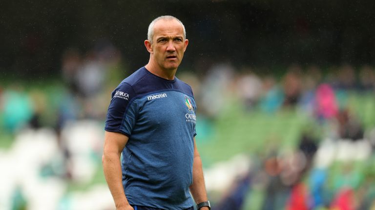 Conor O'Shea, Head Coach of Italy looks on prior to the Guinness Summer Series match between Ireland and Italy at the Aviva Stadium on August 10, 2019 in Dublin, Ireland