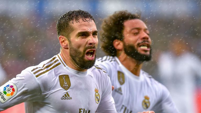 Dani Carvajal celebrates scoring for Real Madrid against Alaves