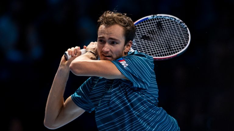 Daniil Medvedev in action at The O2 Arena during the ATP Finals 2019