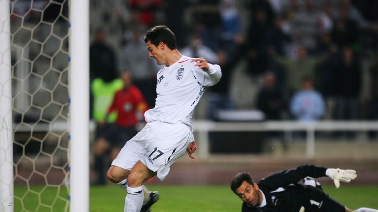BARCELONA, SPAIN - MARCH 28: David Nugent of England scores the third goal past J L Alvarez during the Euro 2008 Qualifying Match between Andorra and England at the Olympic Stadium on March 28, 2007 in Barcelona, Spain.  (Photo by Laurence Griffiths/Getty Images) *** Local Caption *** David Nugent
