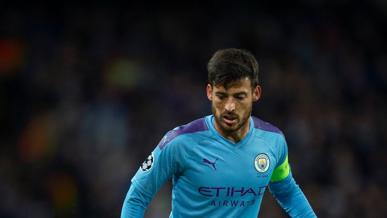 David Silva of Manchester City in action during the UEFA Champions League group C match between Manchester City and Dinamo Zagreb