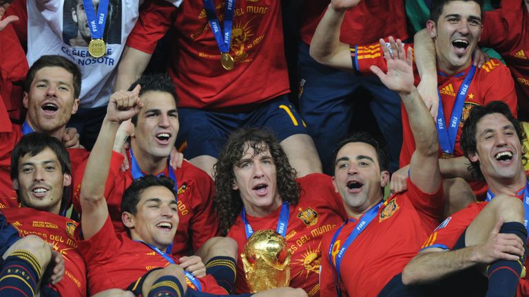 David Silva celebrates Spain's World Cup success in 2010 with his compatriots