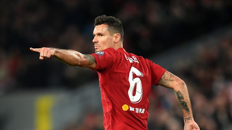 Dejan Lovren celebrates after equalising for Liverpool against Napoli