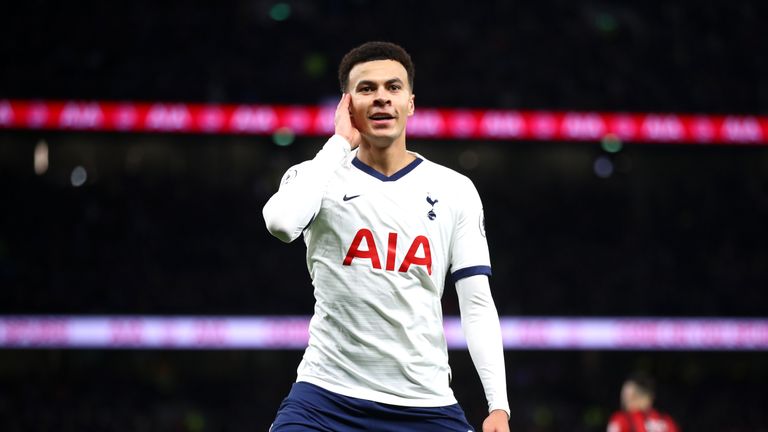 Dele Alli celebrates after scoring his second goal for Tottenham against Bournemouth