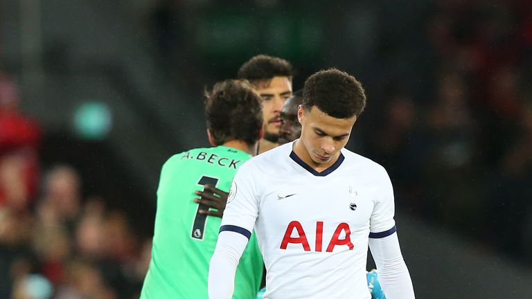 Dele Alli during Spurs' 2-1 defeat to Liverpool at Anfield in October