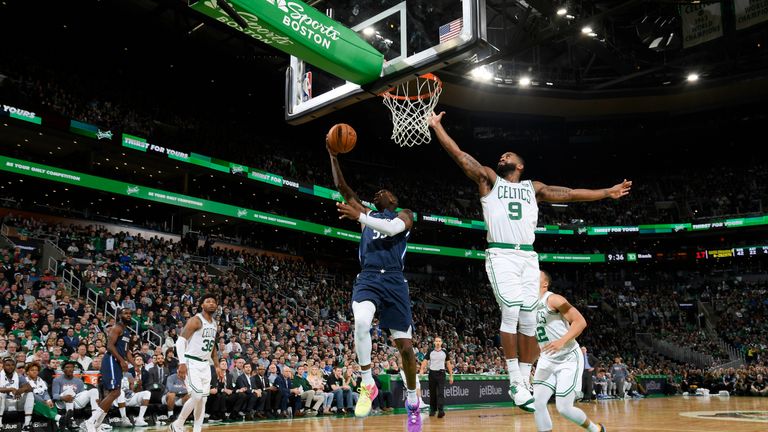 Delon Wright of the Dallas Mavericks shoots the ball against the Boston Celtics