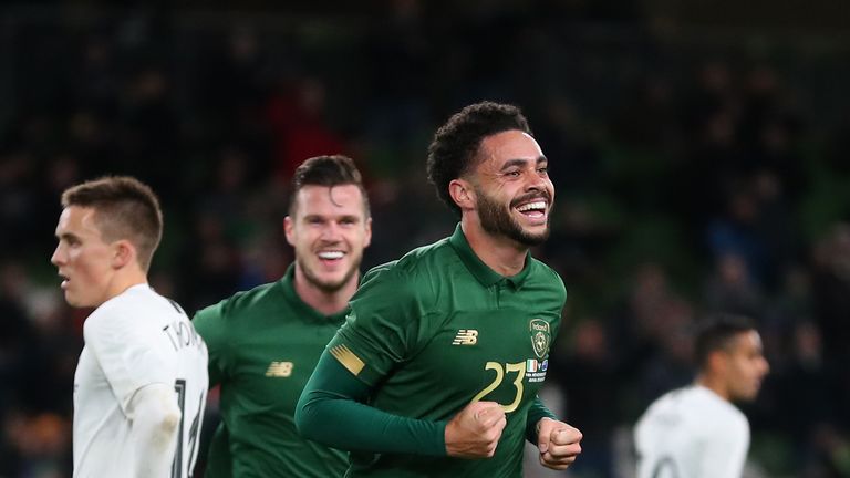 Derrick Williams of Republic of Ireland celebrates after scoring his team's first goal during the International Friendly match between Ireland and New Zealand