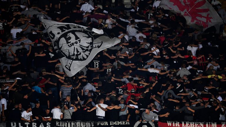 Eintracht Frankfurt fans at their UEFA Europa League group F match away to Vitoria Guimaraes