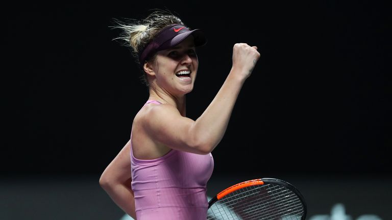 Elina Svitolina of Ukraine celebrates match point against Sofia Kenin of the United States during their Women's Singles match on Day Six of the 2019 Shiseido WTA Finals at Shenzhen Bay Sports Center on November 01, 2019 in Shenzhen, China.