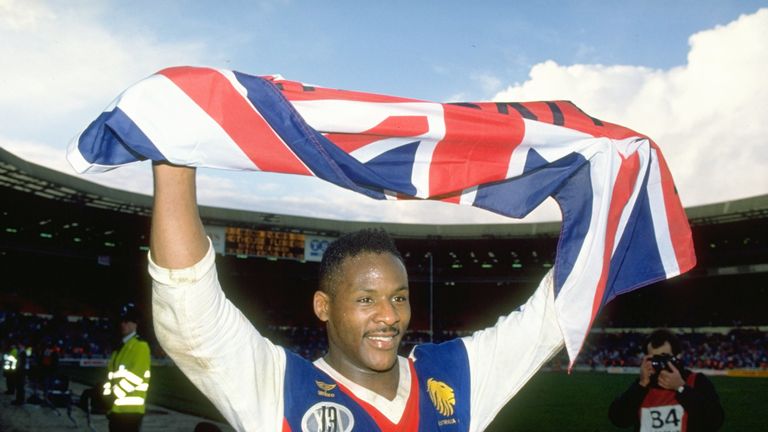 27 Oct 1990: Ellery Hanley of Great Britain celebrates after a match against Australia at Wembley Stadium in London. \ Mandatory Credit: Shaun Botterill/Allsport