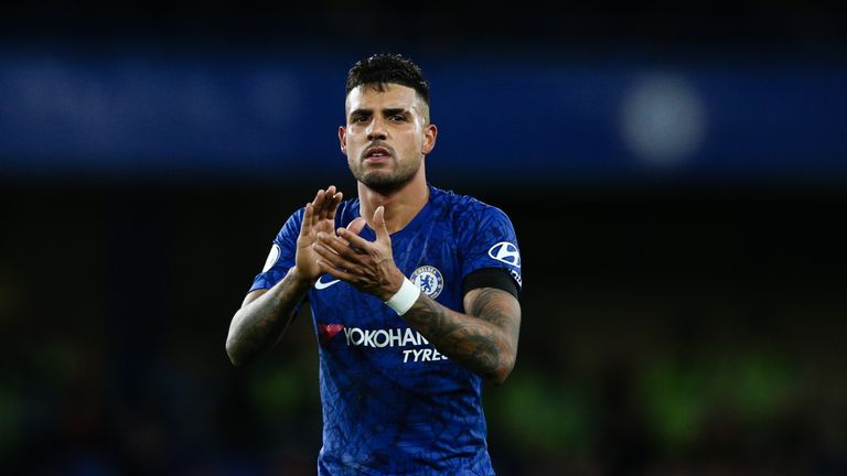 LONDON, ENGLAND - NOVEMBER 30: Emerson Palmieri of Chelsea acknowledges the fans after the Premier League match between Chelsea FC and West Ham United at Stamford Bridge on November 30, 2019 in London, United Kingdom. (Photo by MB Media/Getty Images)