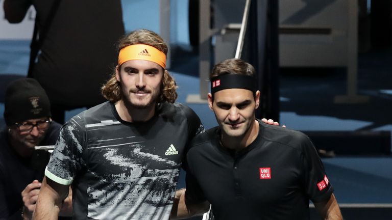 Stefanos Tsitsipas and Roger Federer before semi-final at ATP Finals 