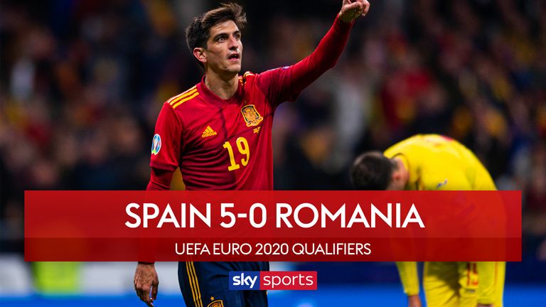 Highlights of Spain&#39;s 5-0 win over Romania in Group F of the Euro 2020 Qualifiers.