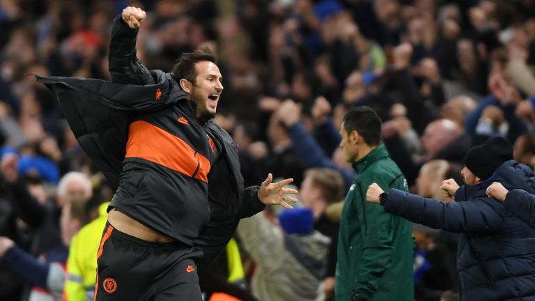 Frank Lampard celebrates during the UEFA Champions League, group H match between Chelsea and Ajax at Stamford Bridge on November 05, 2019