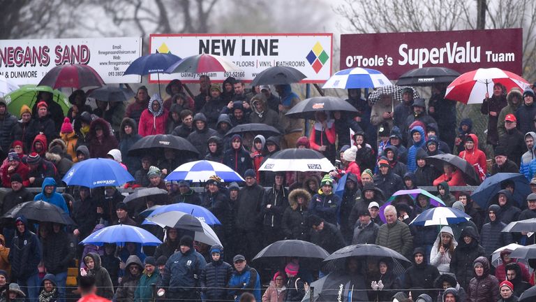 Spectators brave the elements to watch the Galway county final in Tuam