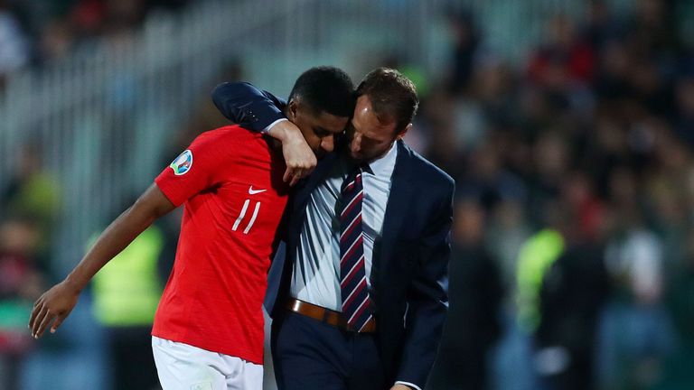 Gareth Southgate comforts Marcus Rashford