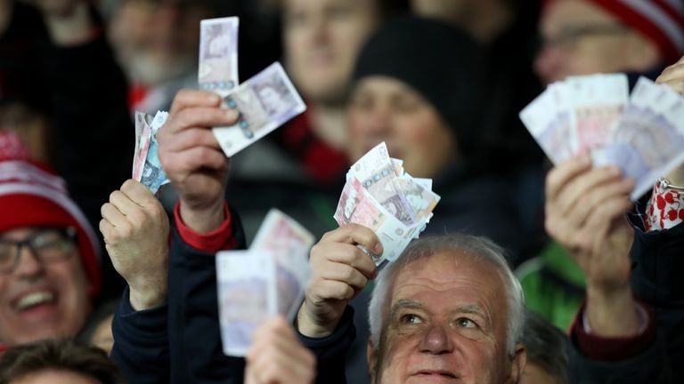 Some Gloucester fans waved fake £50 notes at Kingsholm on Saturday