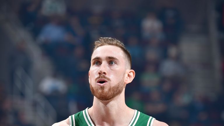 CLEVELAND, OH - NOVEMBER 5: Gordon Hayward #20 of the Boston Celtics shoots a free throw against the Cleveland Cavaliers on November 5, 2019 at Quicken Loans Arena in Cleveland, Ohio. NOTE TO USER: User expressly acknowledges and agrees that, by downloading and/or using this Photograph, user is consenting to the terms and conditions of the Getty Images License Agreement. Mandatory Copyright Notice: Copyright 2019 NBAE (Photo by David Liam Kyle/NBAE via Getty Images)
