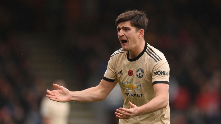 Harry Maguire during the Premier League match between Bournemouth and Manchester United at the Vitality Stadium