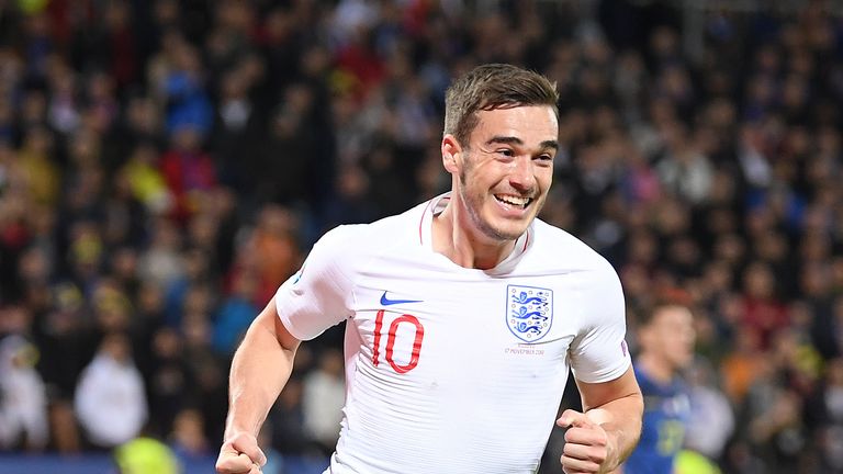 Harry Winks celebrates scoring for England against Kosovo