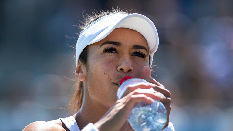 Heather Watson of Great Britain during her first round victory over Caty McNally of USA on Day One of The Championships - Wimbledon 2019 at All England Lawn Tennis and Croquet Club on July 1, 2019 in London, England