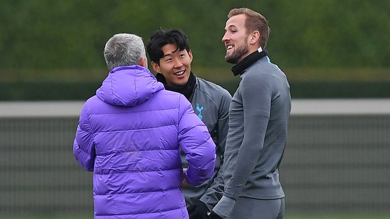 Heung-Min Son and Harry Kane were all smiles with Jose Mourinho in training