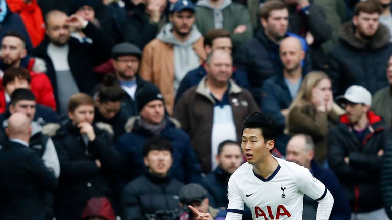 Heung-Min Son celebrates scoring Spurs' first goal