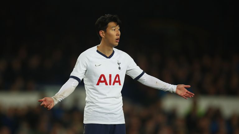 Heung-min Son during Everton Spurs at Goodison Park