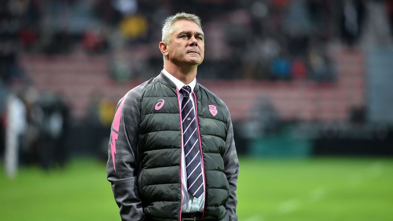 Paris' South-African head coach Heyneke Meyer looks on during the French Top 14 rugby union match between Stade Toulousain and Stade Français (SF), on December 2, 2018 at the Ernest Wallon stadium in Toulouse, southern France.