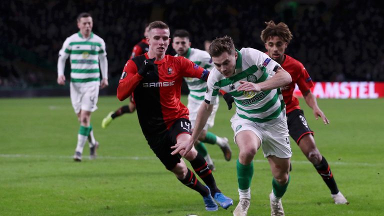 James Forrest gets to the byline during Celtic's Europa League clash